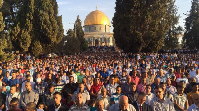 מתפללים בהר הבית בחג הקורבן (צילום: שלמה מור)