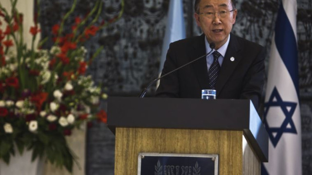 מזכ"ל האו"ם באן קי מון במהלך הביקור בישראל (צילום: רויטרס)