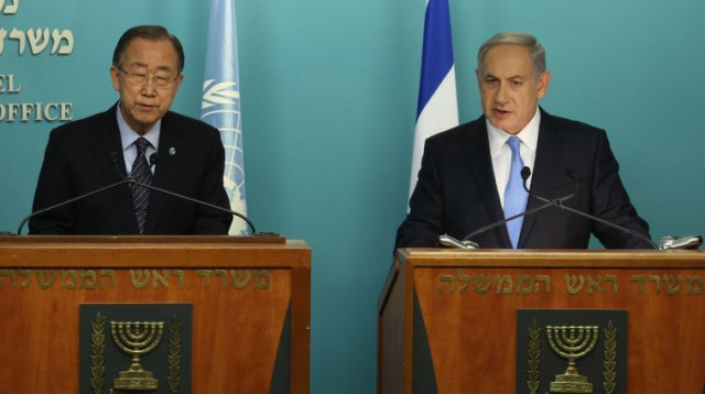 ראש הממשלה בנימין נתניהו ומזכ"ל האום באן קי מון (צילום: מרק ישראל סלם)