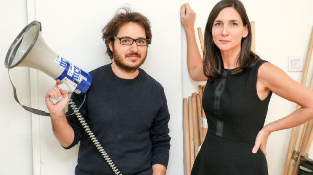 פולי ברונשטיין (מימין) ונמרוד דוויק מארגון V15 (צילום: דני מרון)