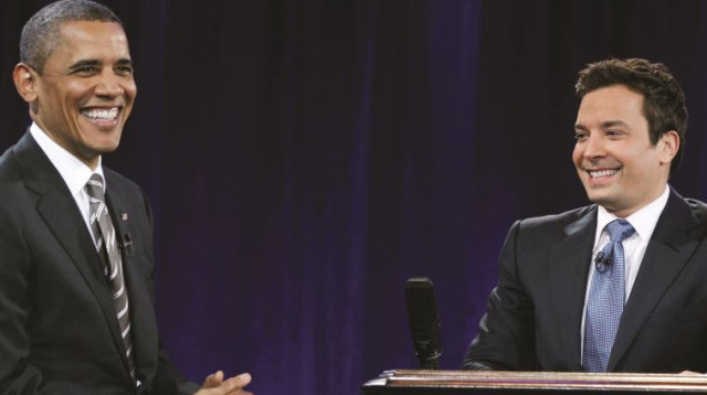 ברק אובמה מתארח אצל ג'ימי פאלון (צילום: רויטרס)