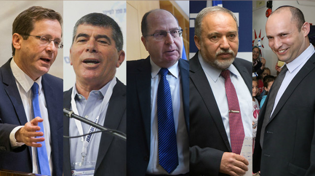 בוגי יעלון, בוז'י הרצוג, גבי אשכנזי, נפתלי בנט, אביגדור ליברמן (צילום: פלאש 90)