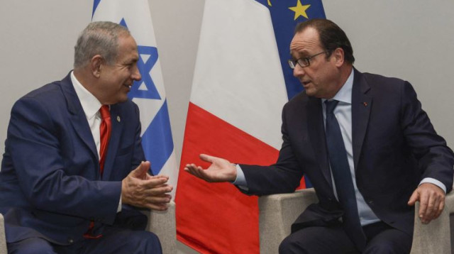 פרנסואה הולנד בפגישתו עם בנימין נתניהו בפריז בשנה שעברה (צילום: עמוס בן גרשום, לע"מ)