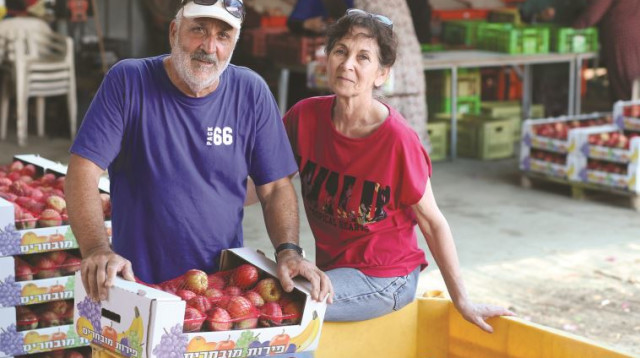 בני הזוג שכטר והסחורה (צילום: אריאל בשור)