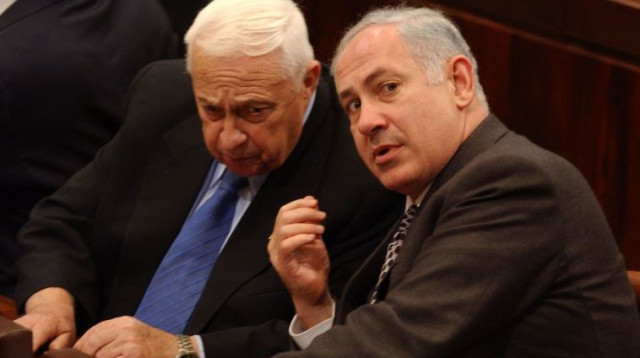 בנימין נתניהו ואריאל שרון, 2003 (צילום: פלאש 90)