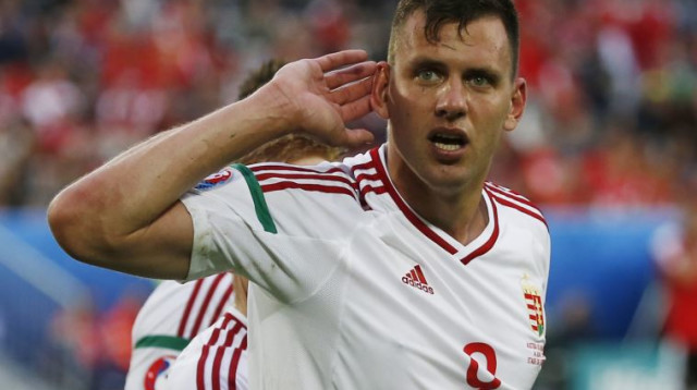 אדם סולואי, חוגג את שערו בנבחרת הונגריה (צילום: רויטרס)