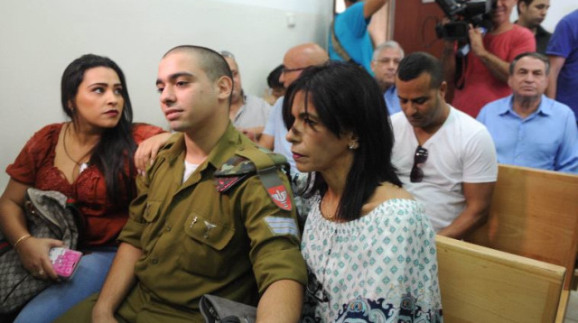 אלאור אזריה בבית הדין הצבאי (צילום: אבשלום ששוני)