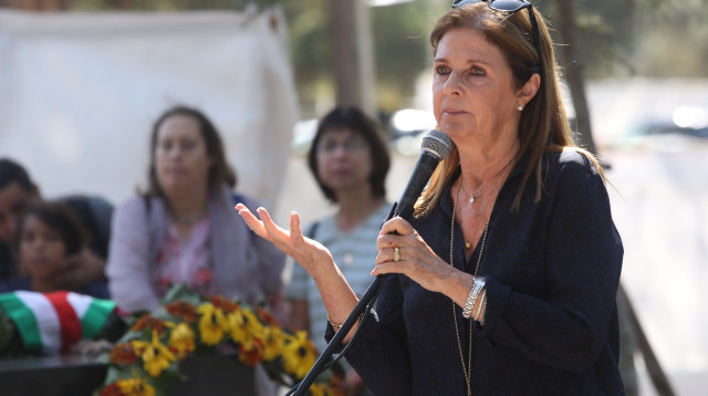 דליה רבין בטקס האזכרה (צילום: מרק ישראל סלם)