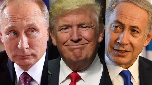 בנימין נתניהו, דונלד טראמפ, ולדימיר פוטין (צילום: Getty images)