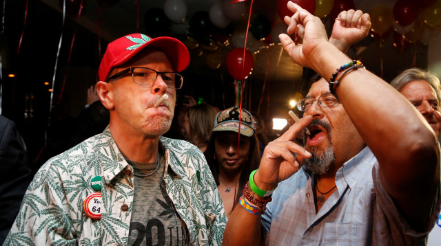 חוגגים אישור לגליזציה של מריחואנה בקליפורניה (צילום: רויטרס)