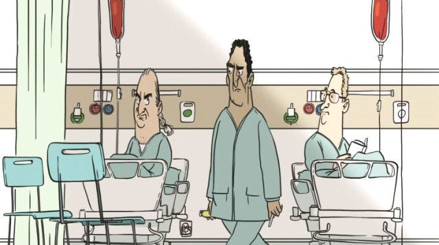 צנתור בבית חולים (צילום: איור: אורי להב)