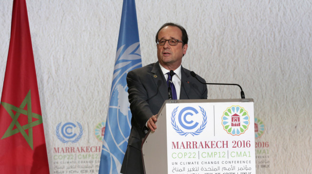 נשיא צרפת פרנסואה הולנד בוועידת האקלים, מרקש (צילום: רויטרס)