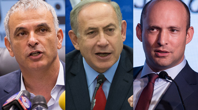 נפתלי בנט, בנימין נתניהו, משה כחלון (צילום: פלאש 90)