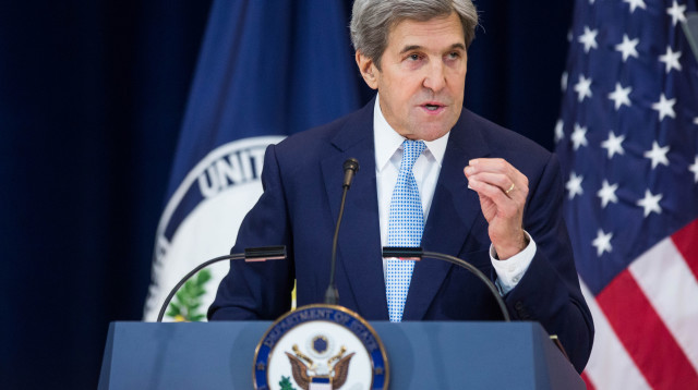 ג'ון קרי בנאומו המדיני האחרון (צילום: AFP)