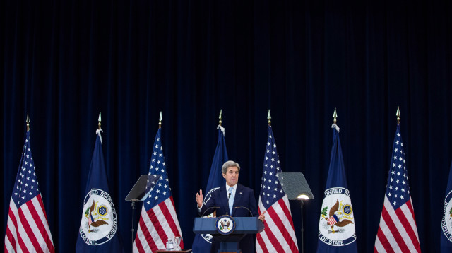 ג'ון קרי בנאומו המדיני האחרון (צילום: AFP)