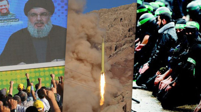מנהיג חיזבאללה חסן נסראללה, טיל בליסטי ששיגרה איראן, לוחמי חמאס (צילום: רויטרס)