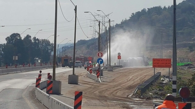 דליפת אמוניה ממשאית סמוך ליקנעם (צילום: איחוד הצלה)