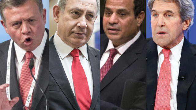 ג'ון קרי, עבד אל-פתח א-סיסי, בנימין נתניהו, המלך עבדאללה (צילום: רויטרס,פלאש 90)