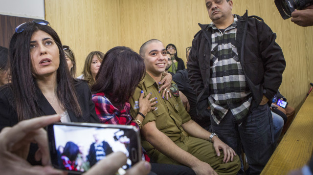 אלאור אזריה בבית הדין הצבאי (צילום: ג'ים הולנדר/פול,פלאש 90)