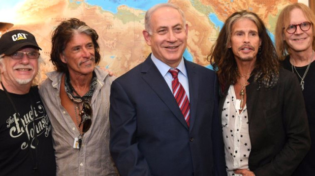 נתניהו ולהקת אירוסמית' (צילום: קובי גדעון, לע"מ)