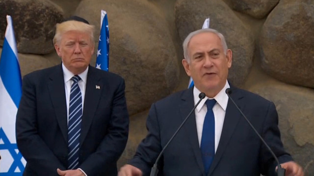 דונלד טראמפ ובנימין נתניהו ביד ושם (צילום: רויטרס)