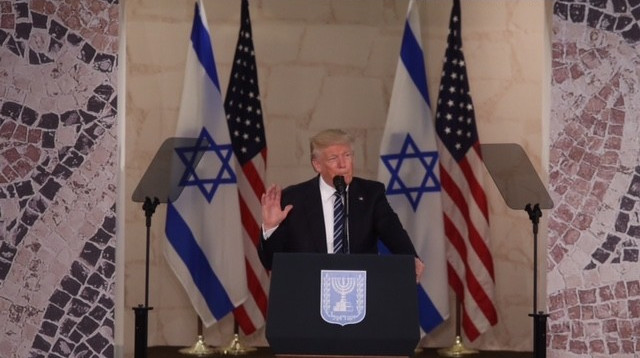 טראמפ נואם במוזיאון ישראל (צילום: מרק ישראל סלם)