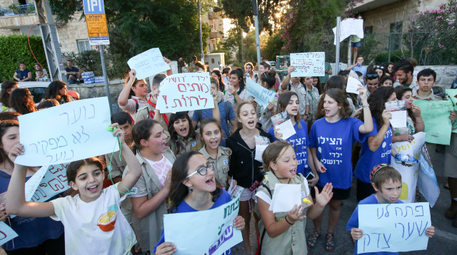 הפגנת תמיכה בהורי הילדים החולים בהדסה (צילום: מרק ישראל סלם)