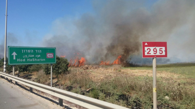 שריפה בצומת ירקון (צילום: דוברות המשטרה)