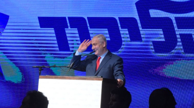 בנימין נתניהו בכנס התמיכה לכבודו  (צילום: אבשלום ששוני)