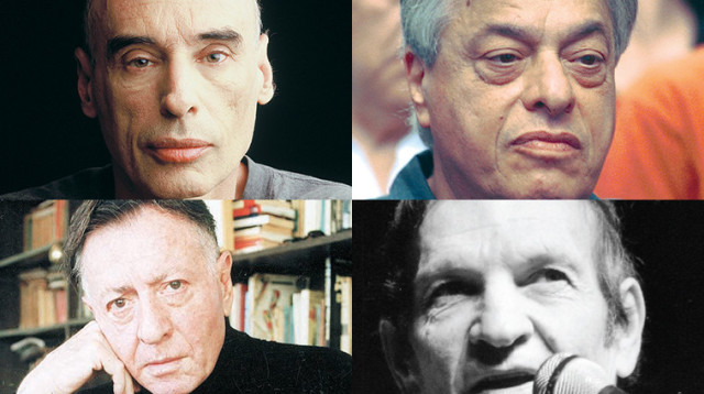 נסים אלוני, חנוך לוין, שייקה אופיר, יוסי בנאי (צילום: ראובן קסטרו,גדי דגון,פלאש 90)