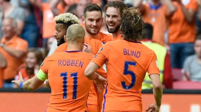 נבחרת הולנד חוגגת (צילום: AFP)