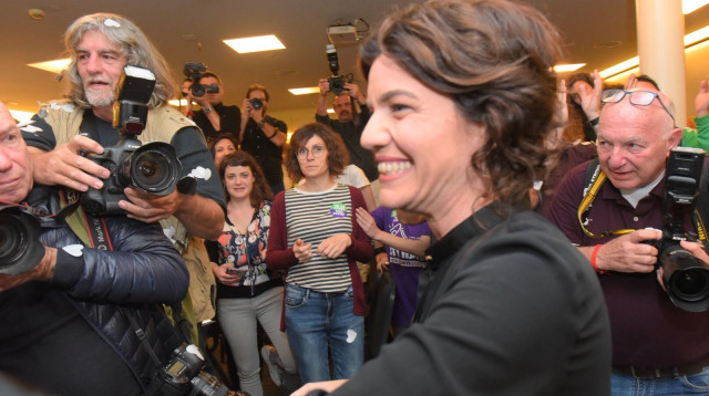 תמר זנדברג לאחר זכייתה בראשות מרצ (צילום: אבשלום ששוני)