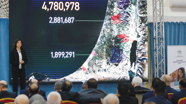 ראש הלמ"ס הפלסטינית מציגה את הדוח הדמוגרפי ברמאללה (צילום: AFP)