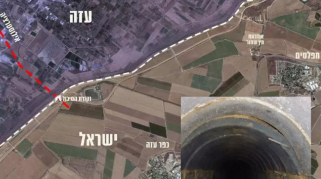 תוואי המנהרה שהושמדה בעזה (צילום: דובר צה"ל)