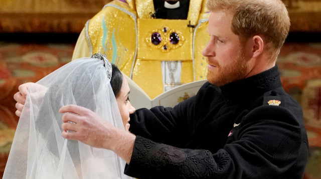 הנסיך הארי ומייגן מרקל בטקס החתונה (צילום: רויטרס)