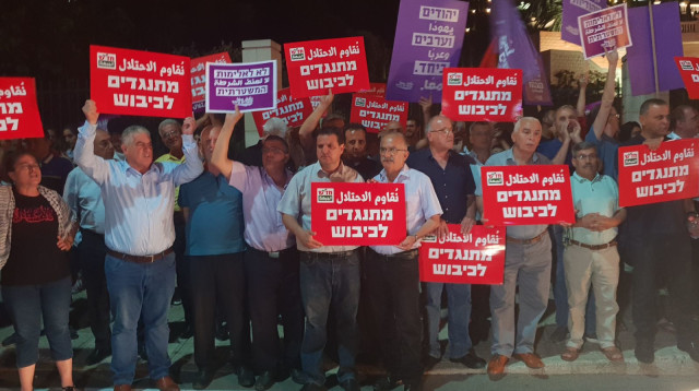 הח"כים הערבים בהפגנה בחיפה (צילום: דוברות הרשימה המשותפת)