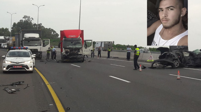 שחר רובילר וזירת התאונה בה נהרג בכביש החוף (צילום: דוברות מד"א,פייסבוק)