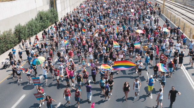 הפגנת הלהט"ב בנתיבי איילון (צילום: תומר נויברג, פלאש 90)