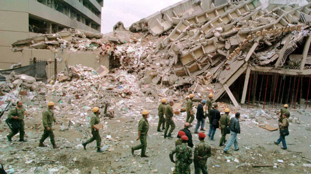 הפיצוץ בבניין השגרירות בניירובי. קיבל את השם "מבצע אל-אקצה" (צילום: רויטל שוורץ)