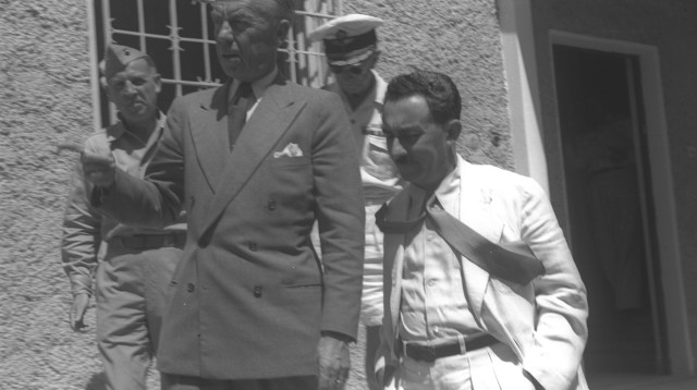 הרוזן פולקה ברנדוט עם משה שרת (צילום: לע"מ)