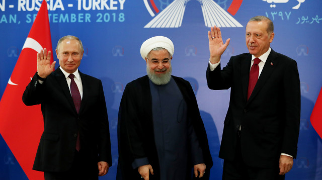 ארדואן, רוחאני ופוטין (צילום: AFP)