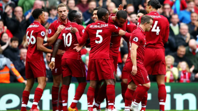 שחקני ליברפול חוגגים (צילום: Getty images)