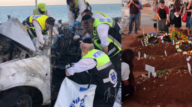 הלוויית בני משפחת עטר, זירת התאונה בכביש 90 (צילום: אבשלום ששוני,נתי שפירא)