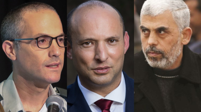 יחיא סנוואר, נפתלי בנט, האלוף שרון אפק (צילום: רויטרס, הדס פרוש ורועי אלימה, פלאש 90)