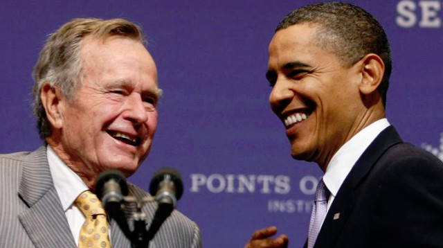 ג'ורג בוש האב וברק אובמה (צילום: רויטרס)