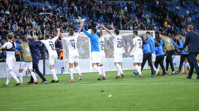 נבחרת ישראל בניצחון גדול על אוסטריה (צילום: מאור אלקסלסי)