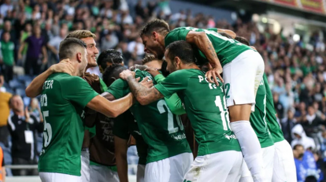 שחקני מכבי חיפה חוגגים (צילום: מאור אלקסלסי)