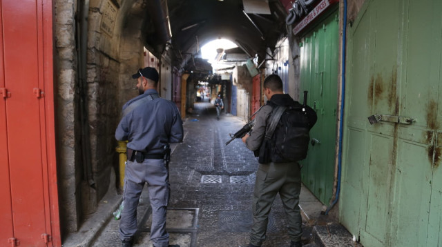 כוח מג"ב בעיר העתיקה בירושלים (צילום: דוברות המשטרה)