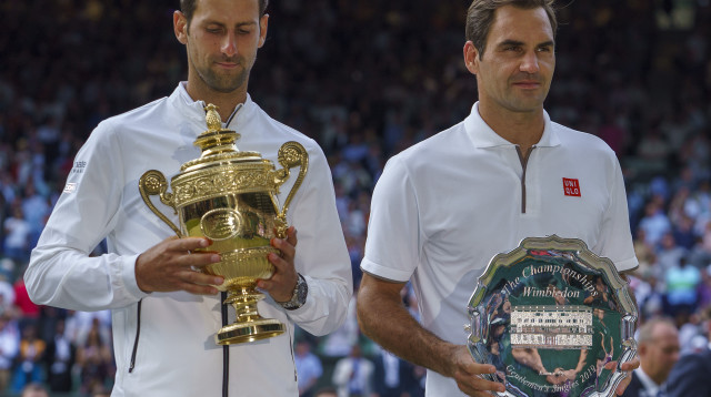 פדרר וג'וקוביץ' אחרי הגמר הגדול (צילום: רויטרס)