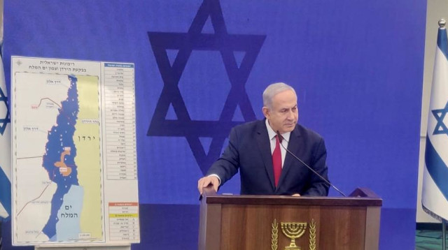 המפה שהציג נתניהו בהצהרה (צילום: לשכת ראש הממשלה)